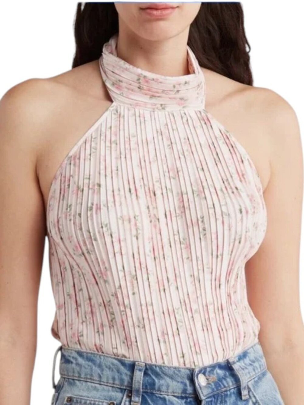 NWOT Wayf Women’s Floral Halter Neck Pleated Tank Top in Blush Ditsy size Small